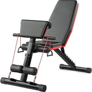 Flexnest Commercial Grade Adjustable And Foldable Gym Bench Incline,Decline & Flat 250 Kg Capacity Fitness Gym Bench with Resistance Ropes For Home Workout,Premium Leather Adjustable Multi-Purpose Machine – Black (Flexbench 2.0)